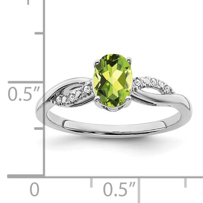14k White Gold 7x5mm Oval Peridot and 1/20 carat Diamond Ring