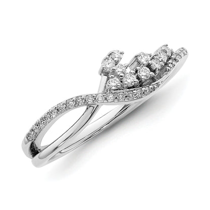 14k White Gold Polished Fancy Florina Wave 1/6 carat Diamond Ring