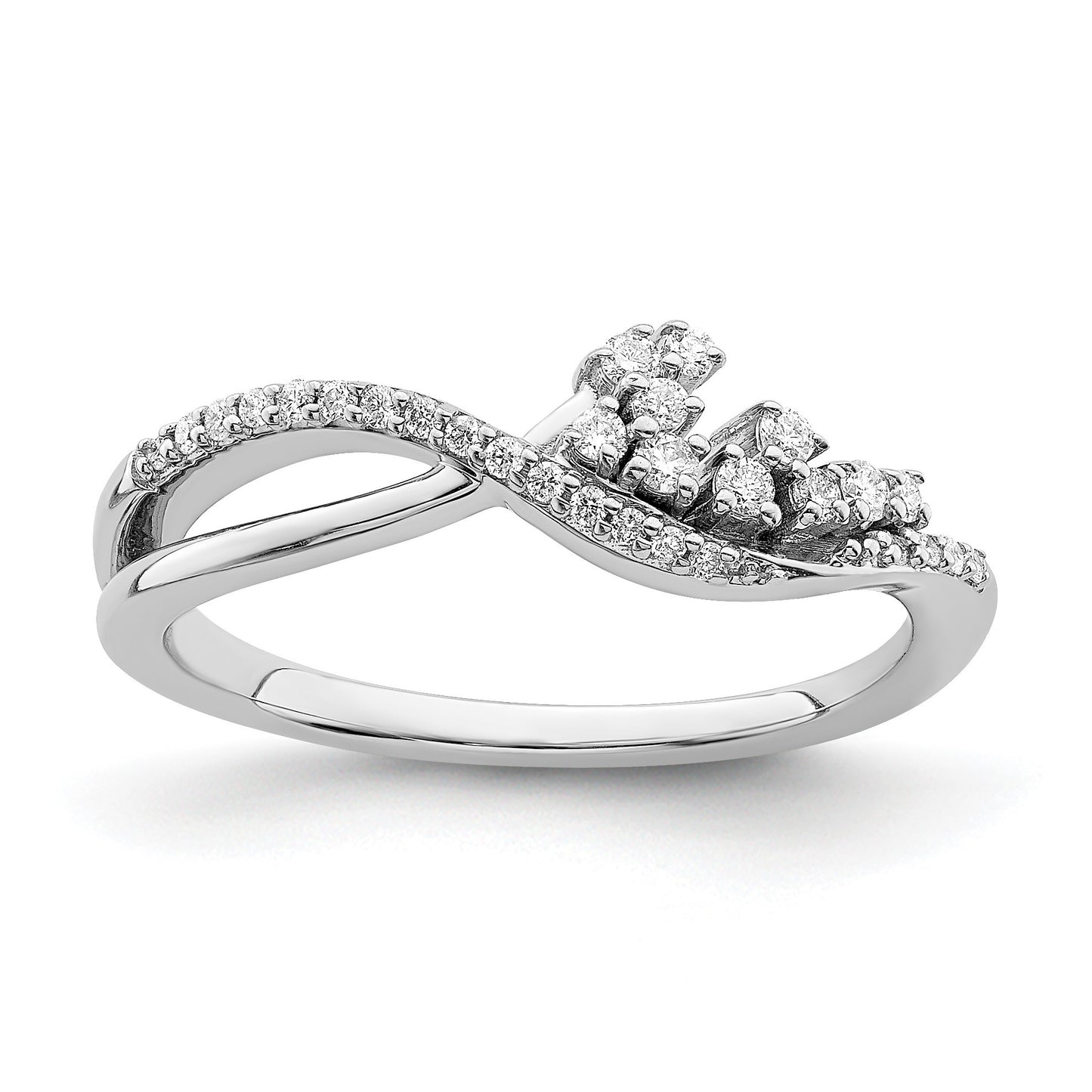 14k White Gold Polished Fancy Florina Wave 1/6 carat Diamond Ring