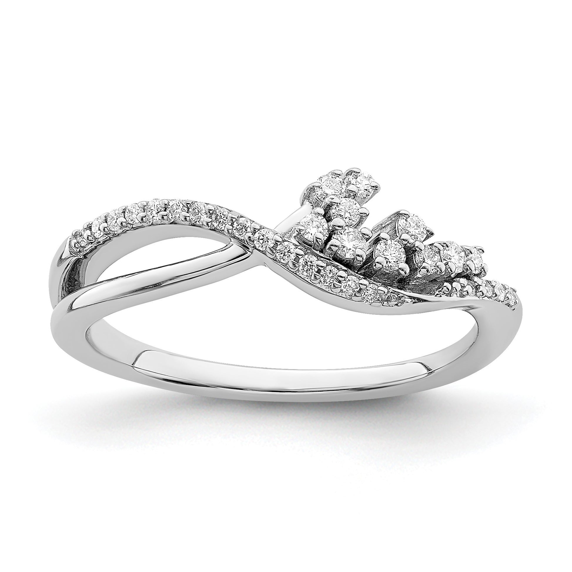 14k White Gold Polished Fancy Florina Wave 1/6 carat Diamond Ring