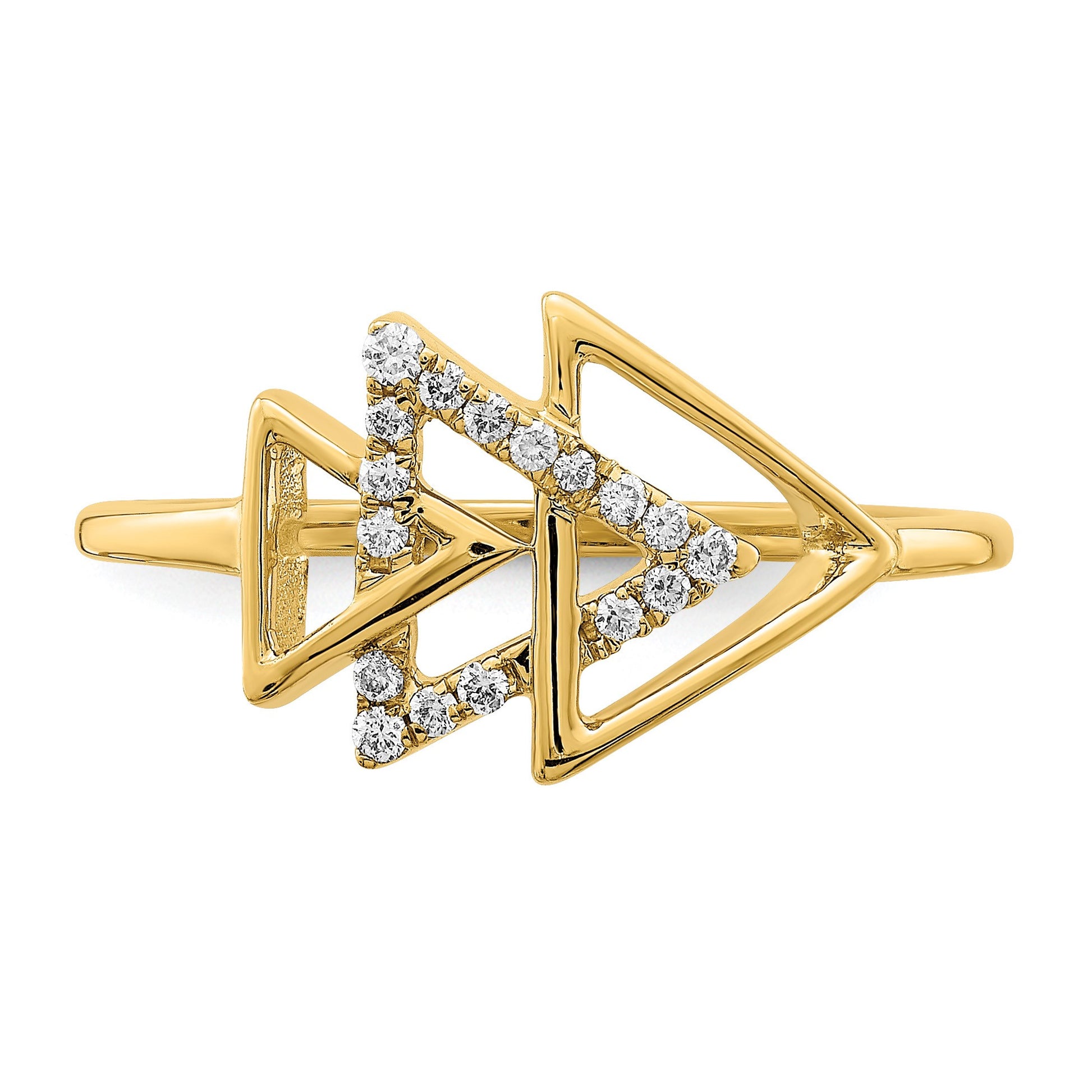 14k Polished 1/10 carat Diamond Triple Triangle Ring