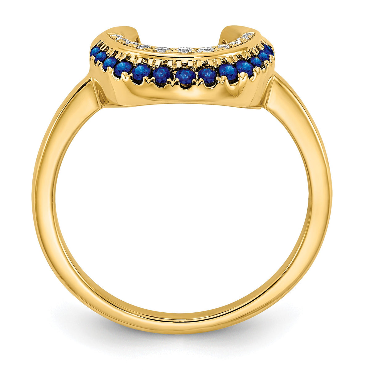 14k Polished Blue Sapphire and 1/20 carat Diamond Moon Ring