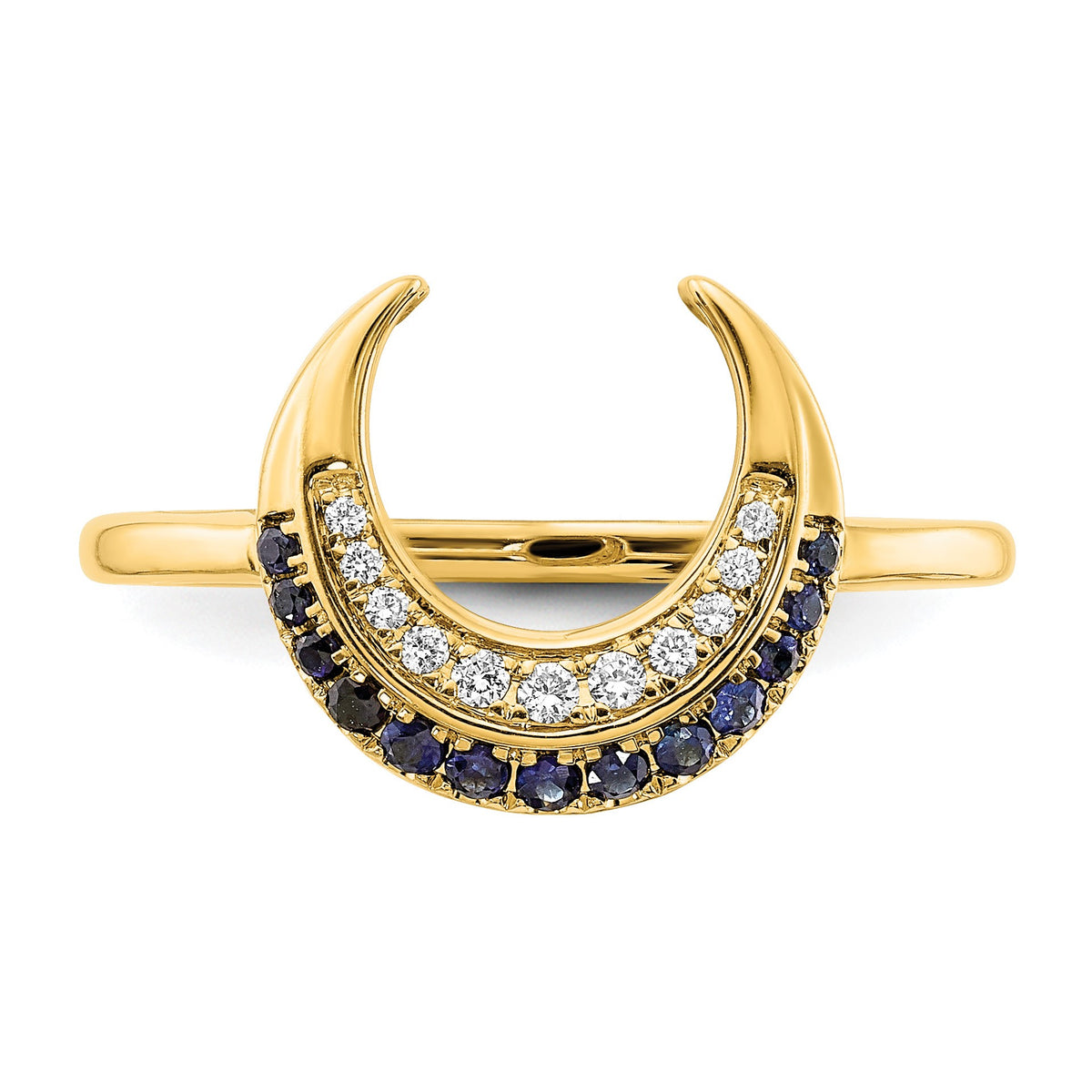 14k Polished Blue Sapphire and 1/20 carat Diamond Moon Ring