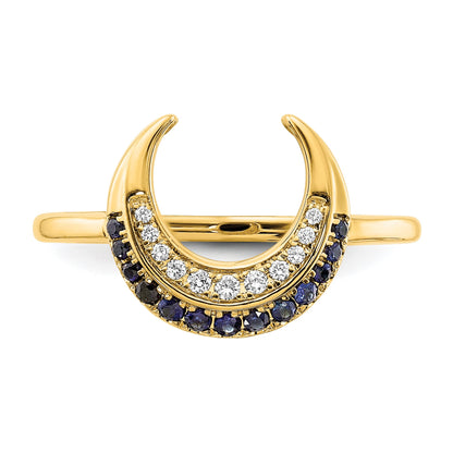 14k Polished Blue Sapphire and 1/20 carat Diamond Moon Ring