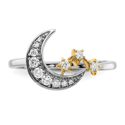 14k Two-tone 1/5 carat Diamond Moon with Three Stars Ring