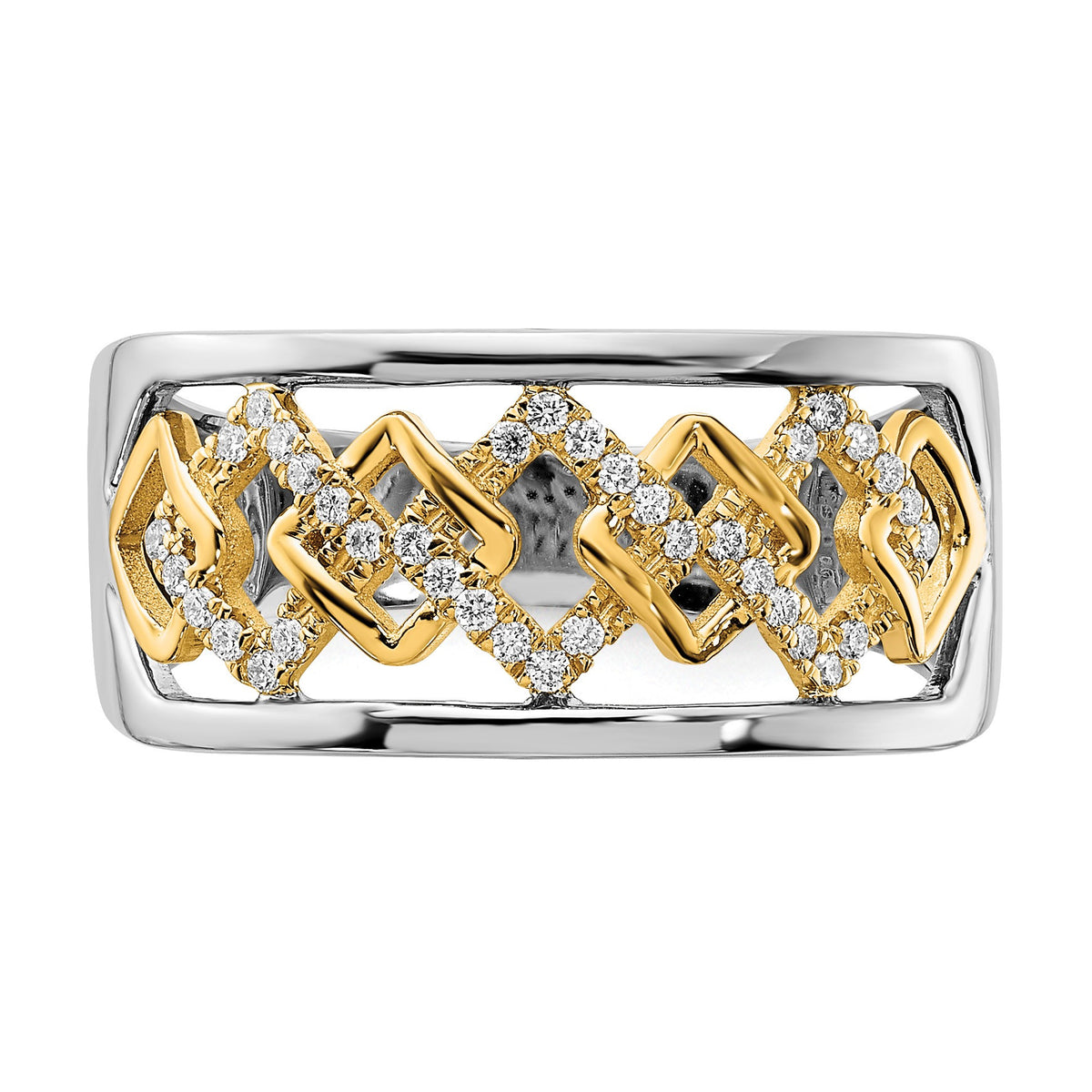 14k Two-tone Polished 1/8 carat Diamond Fancy Squares Ring