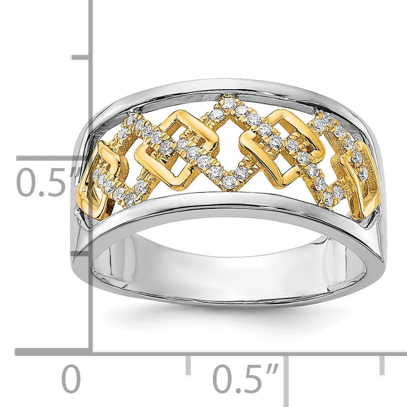 14k Two-tone Polished 1/8 carat Diamond Fancy Squares Ring