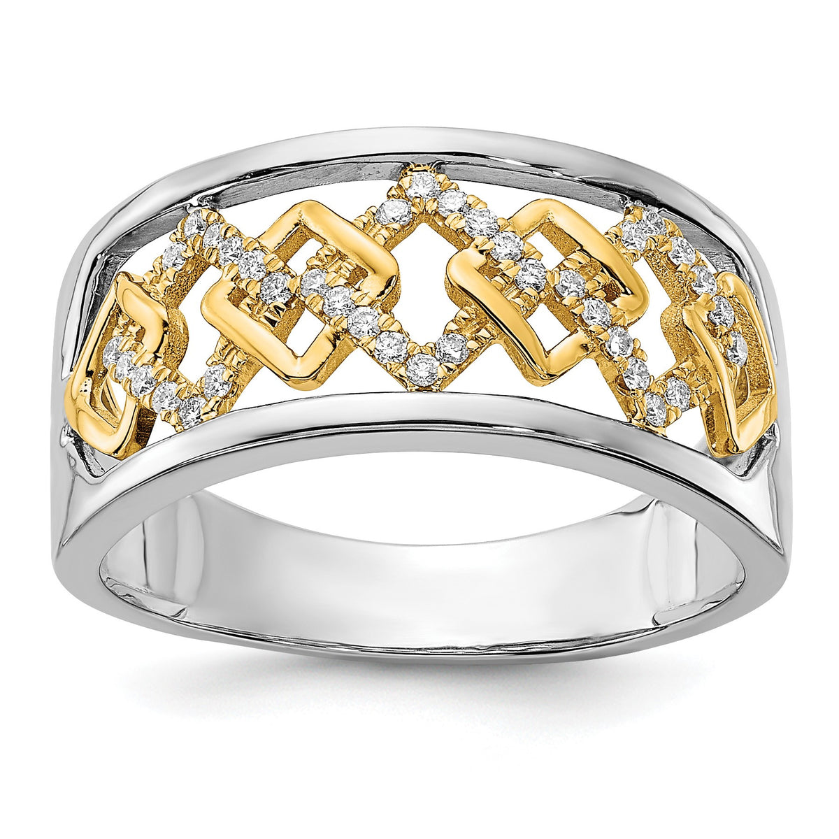 14k Two-tone Polished 1/8 carat Diamond Fancy Squares Ring