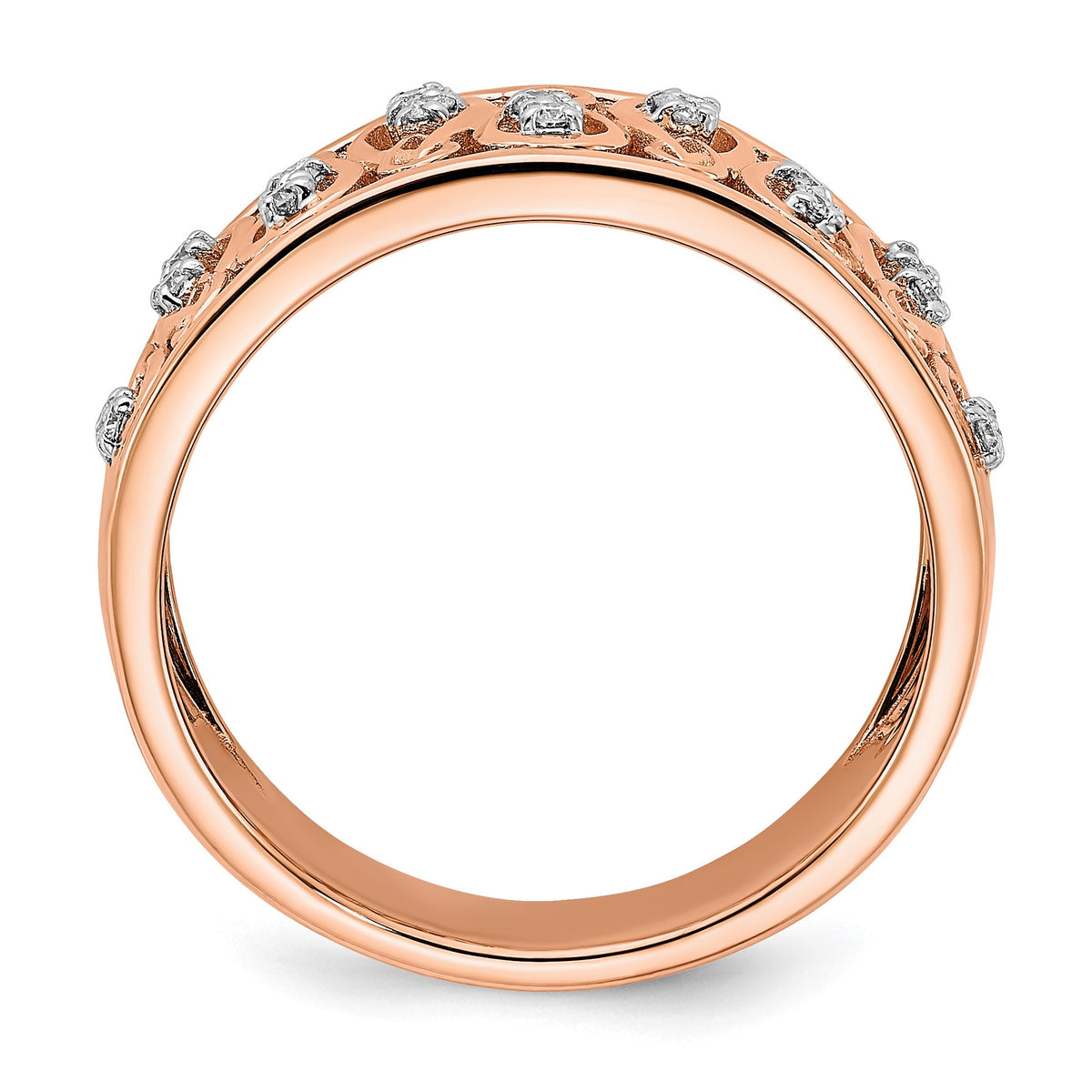 14k Rose Gold Polished 1/6 carat Diamond Fancy Filigree Band