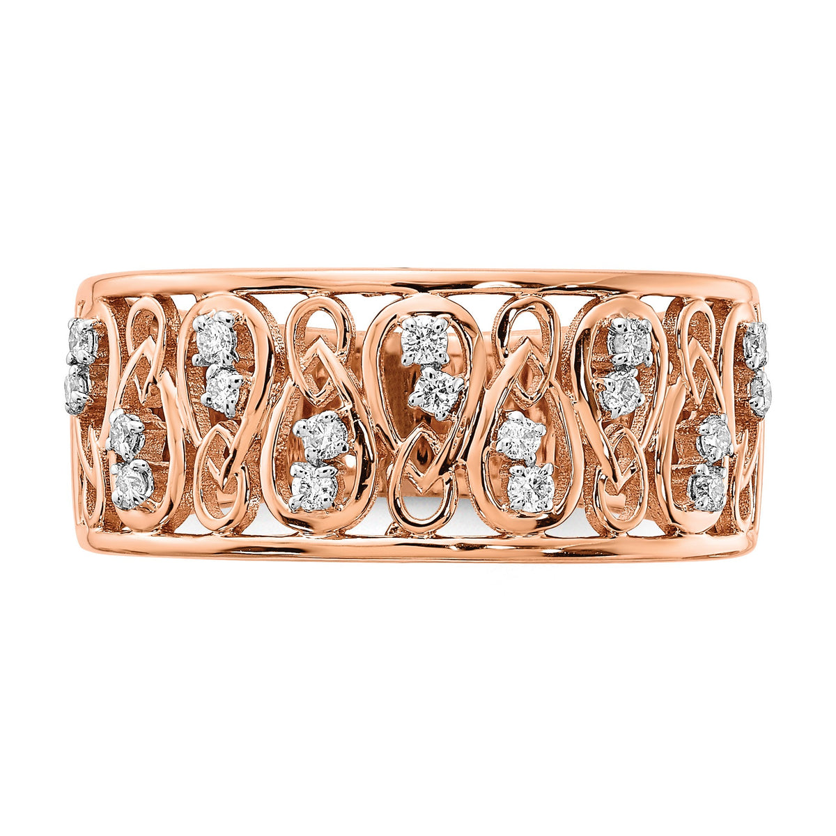 14k Rose Gold Polished 1/6 carat Diamond Fancy Filigree Band