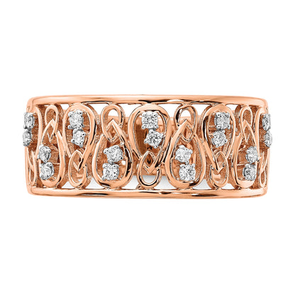 14k Rose Gold Polished 1/6 carat Diamond Fancy Filigree Band