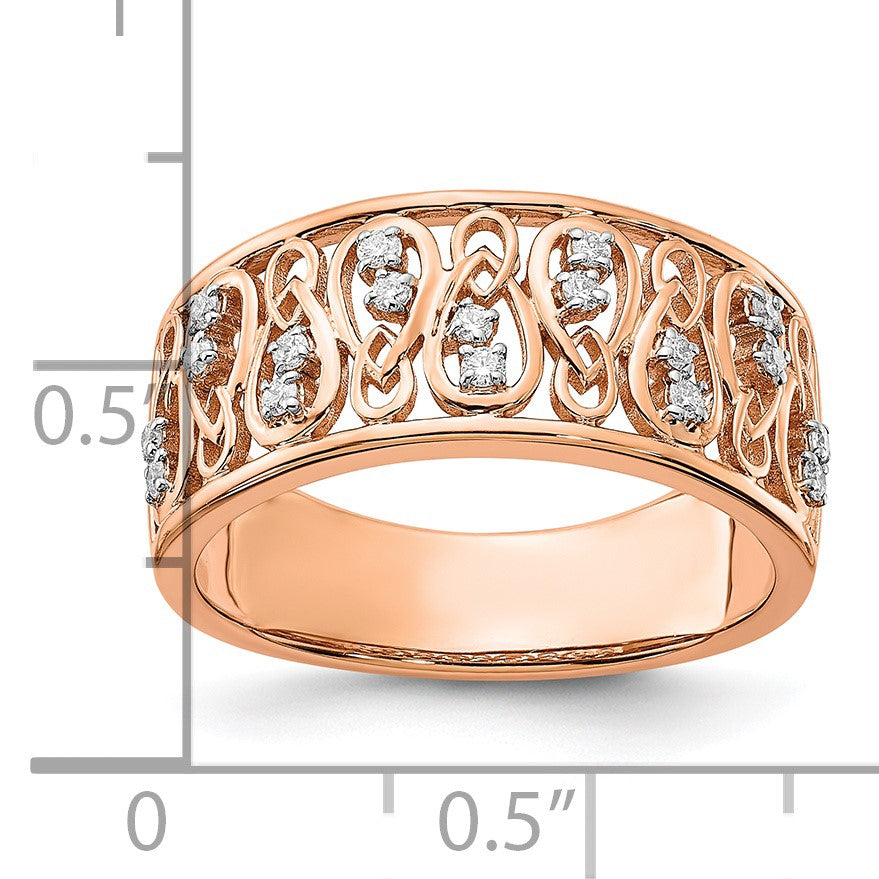 14k Rose Gold Polished 1/6 carat Diamond Fancy Filigree Band