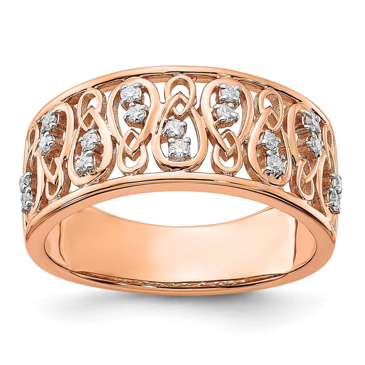 14k Rose Gold Polished 1/6 carat Diamond Fancy Filigree Band