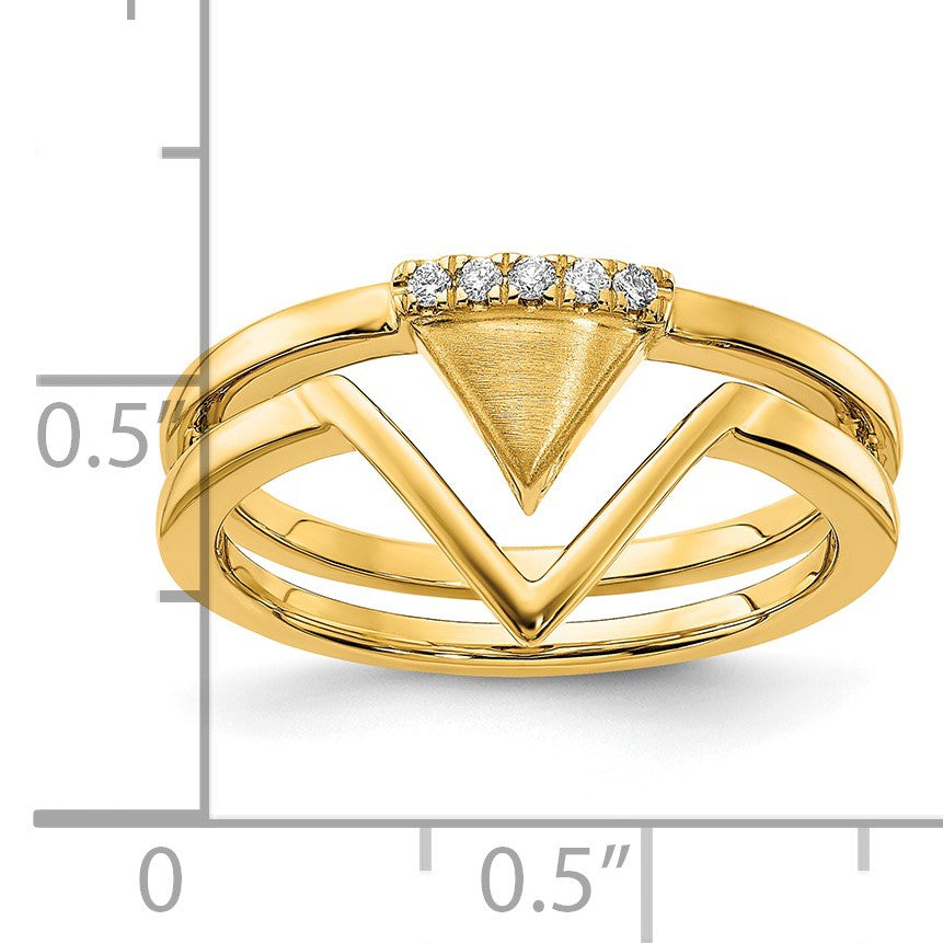 14k Satin and Polished 1/20 carat Diamond Double Triangle Ring