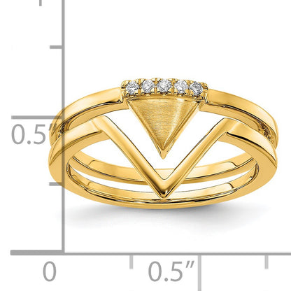 14k Satin and Polished 1/20 carat Diamond Double Triangle Ring