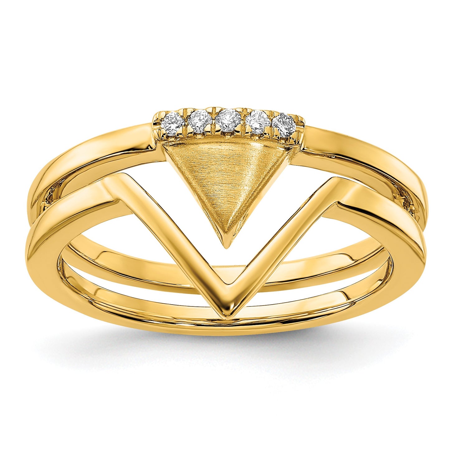 14k Satin and Polished 1/20 carat Diamond Double Triangle Ring