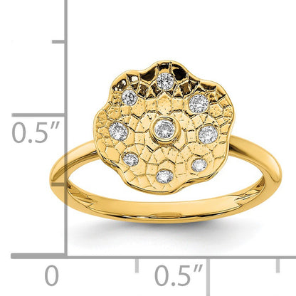 14k Polished and Textured 1/8 carat Diamond Flower Ring