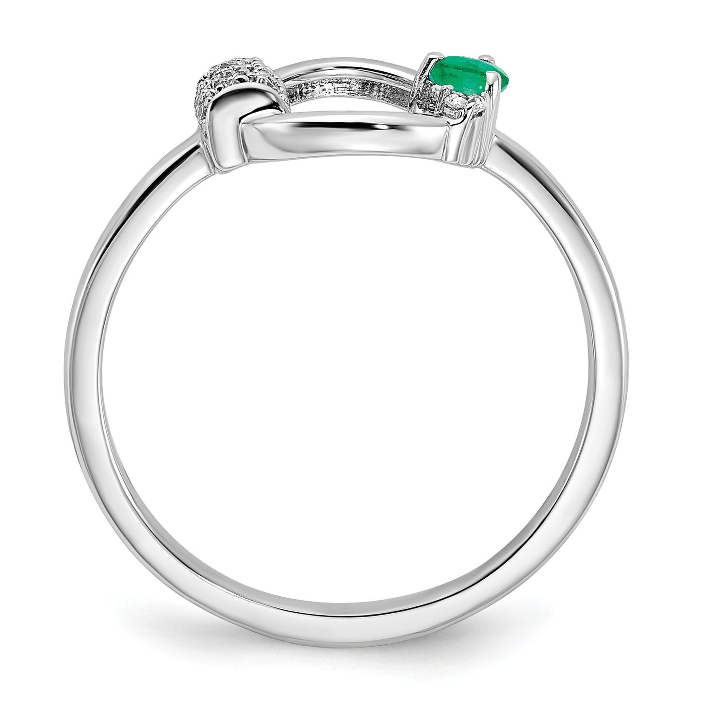 14k White Polished 1/15 carat Diamond and 2.8mm Round Emerald Circle Ring