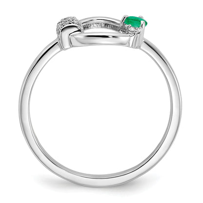 14k White Polished 1/15 carat Diamond and 2.8mm Round Emerald Circle Ring