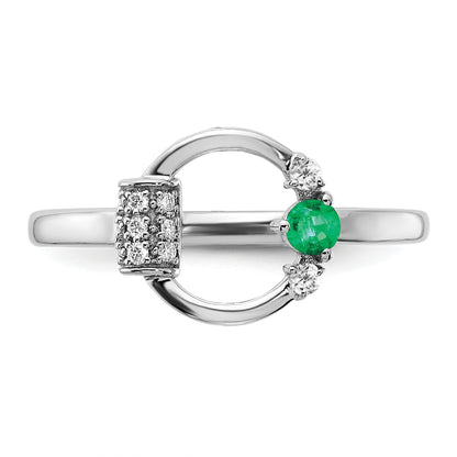 14k White Polished 1/15 carat Diamond and 2.8mm Round Emerald Circle Ring