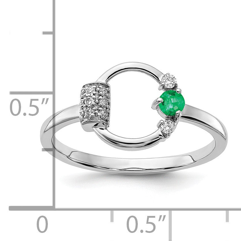 14k White Polished 1/15 carat Diamond and 2.8mm Round Emerald Circle Ring