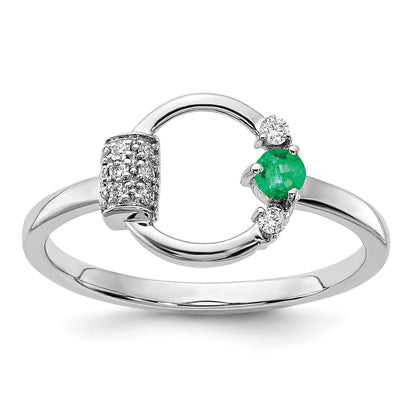 14k White Polished 1/15 carat Diamond and 2.8mm Round Emerald Circle Ring