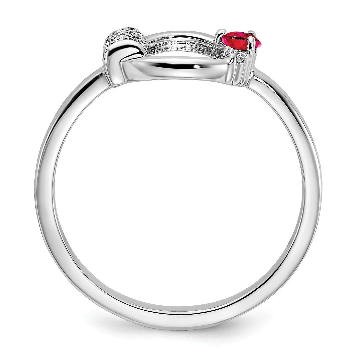 14k White Polished 1/15 carat Diamond and 2.8mm Round Ruby Circle Ring