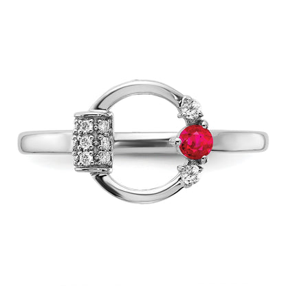 14k White Polished 1/15 carat Diamond and 2.8mm Round Ruby Circle Ring