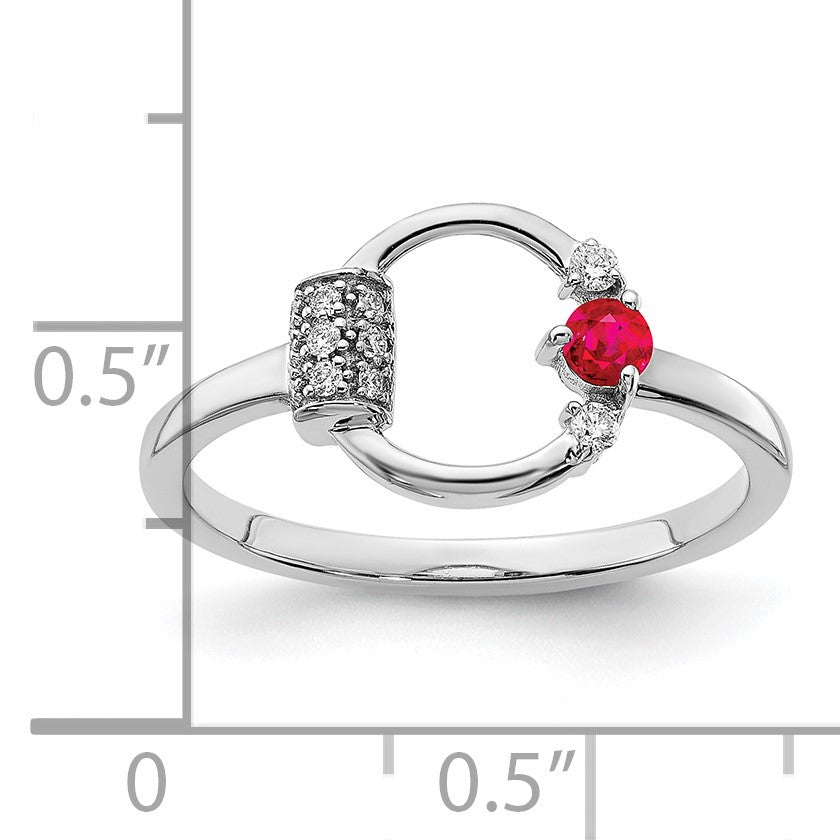 14k White Polished 1/15 carat Diamond and 2.8mm Round Ruby Circle Ring