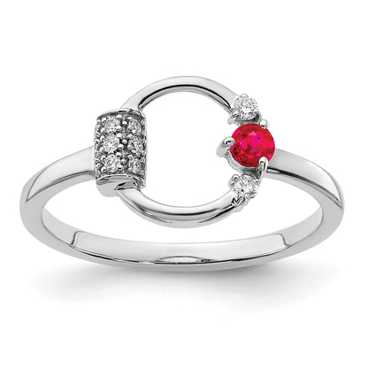 14k White Polished 1/15 carat Diamond and 2.8mm Round Ruby Circle Ring