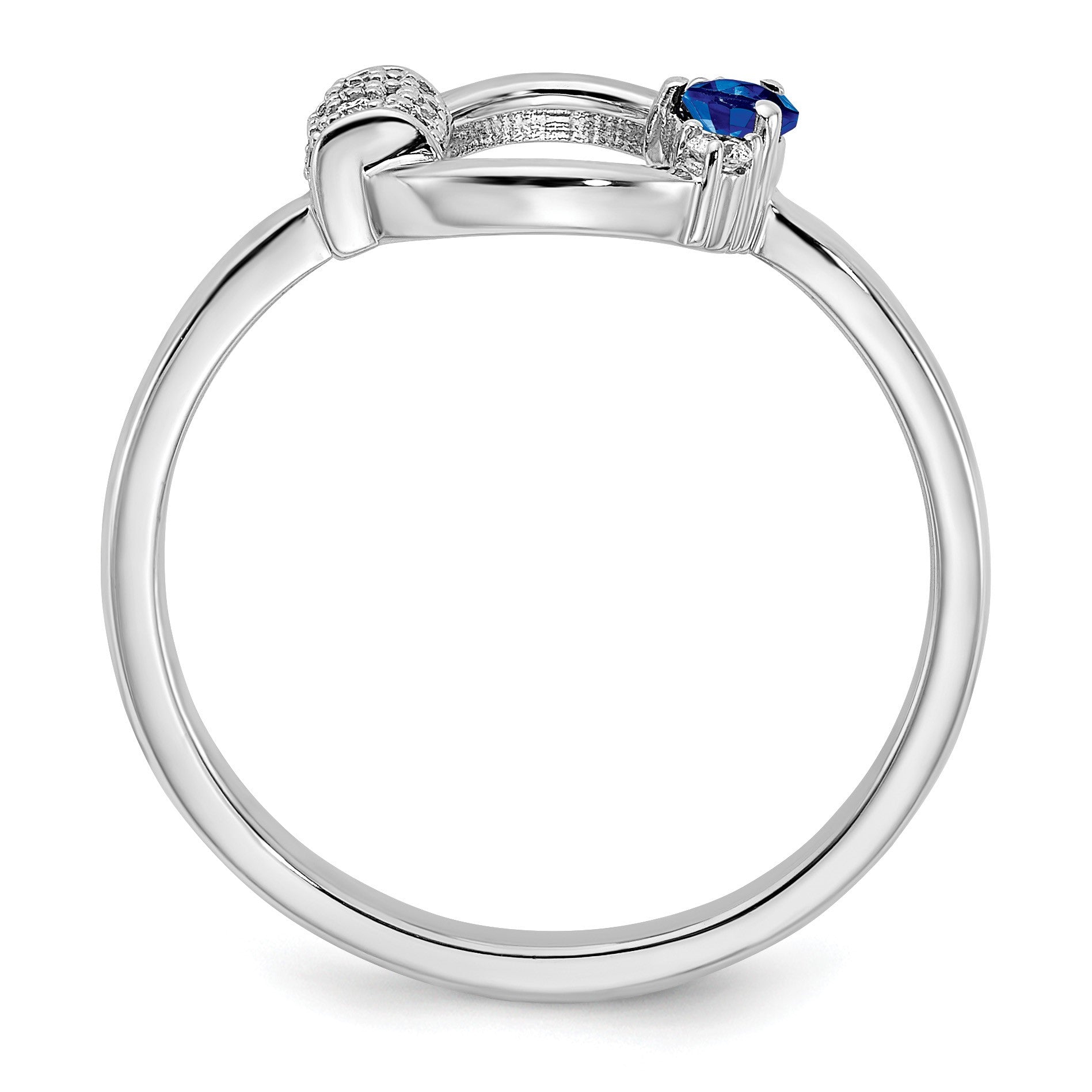 14k White Polished 1/15 carat Diamond and 2.8mm Round Blue Sapphire Circle Ring