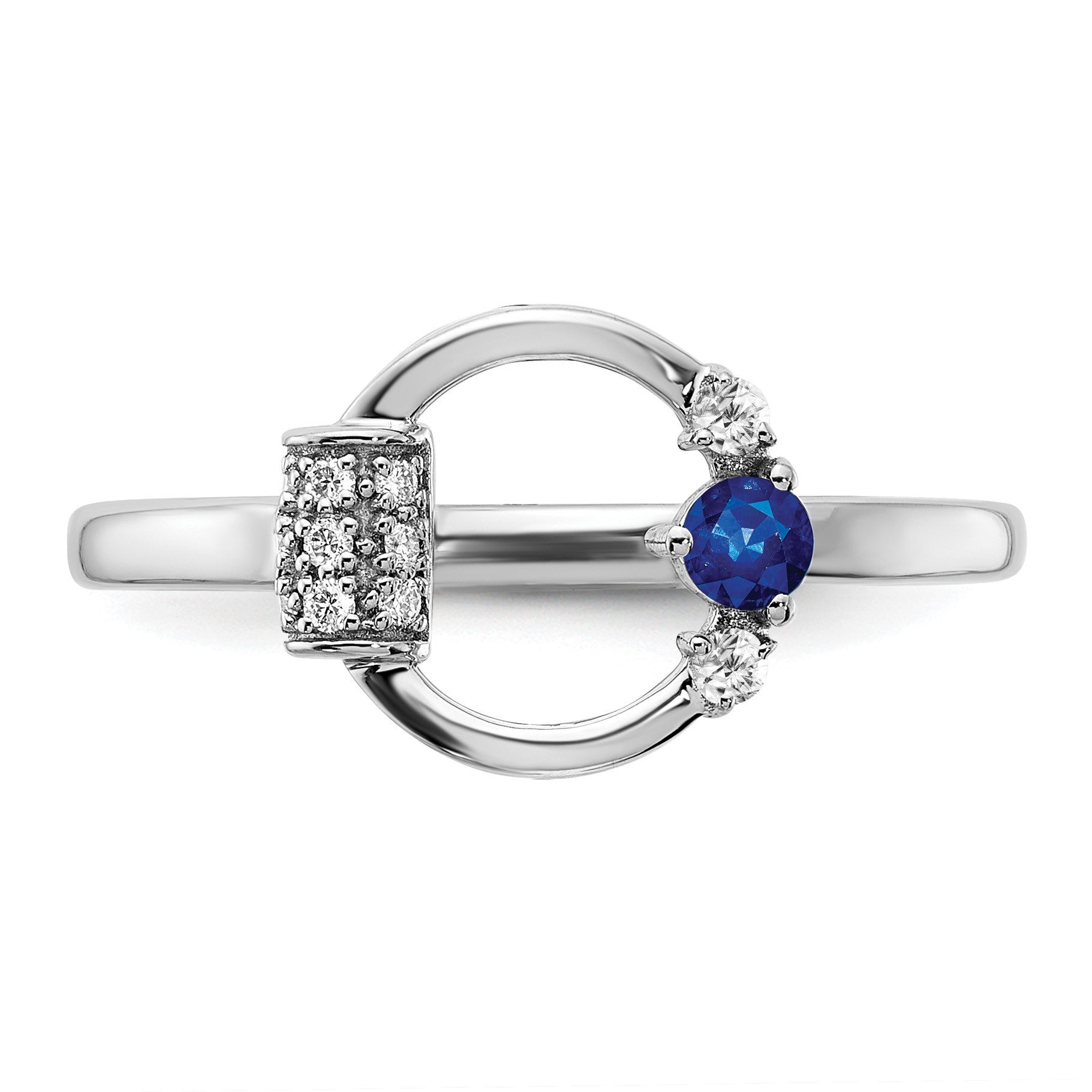 14k White Polished 1/15 carat Diamond and 2.8mm Round Blue Sapphire Circle Ring
