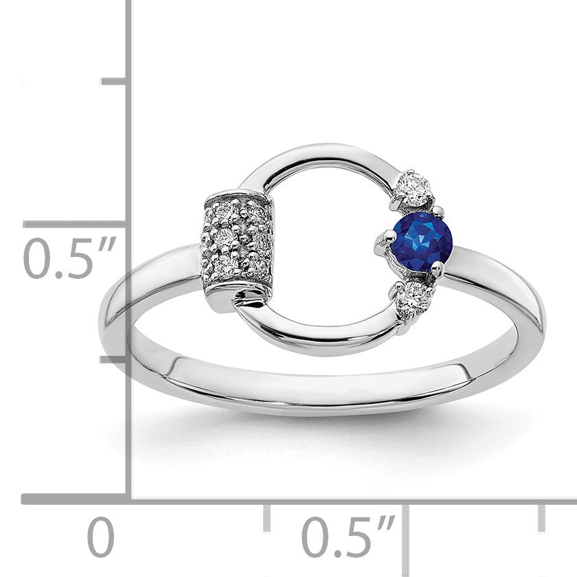 14k White Polished 1/15 carat Diamond and 2.8mm Round Blue Sapphire Circle Ring