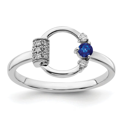 14k White Polished 1/15 carat Diamond and 2.8mm Round Blue Sapphire Circle Ring