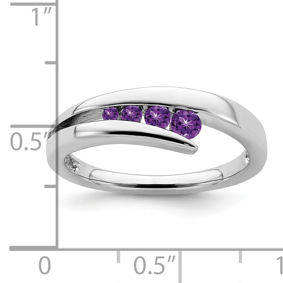 14k White Gold Graduated Round Amethyst 4-stone Ring