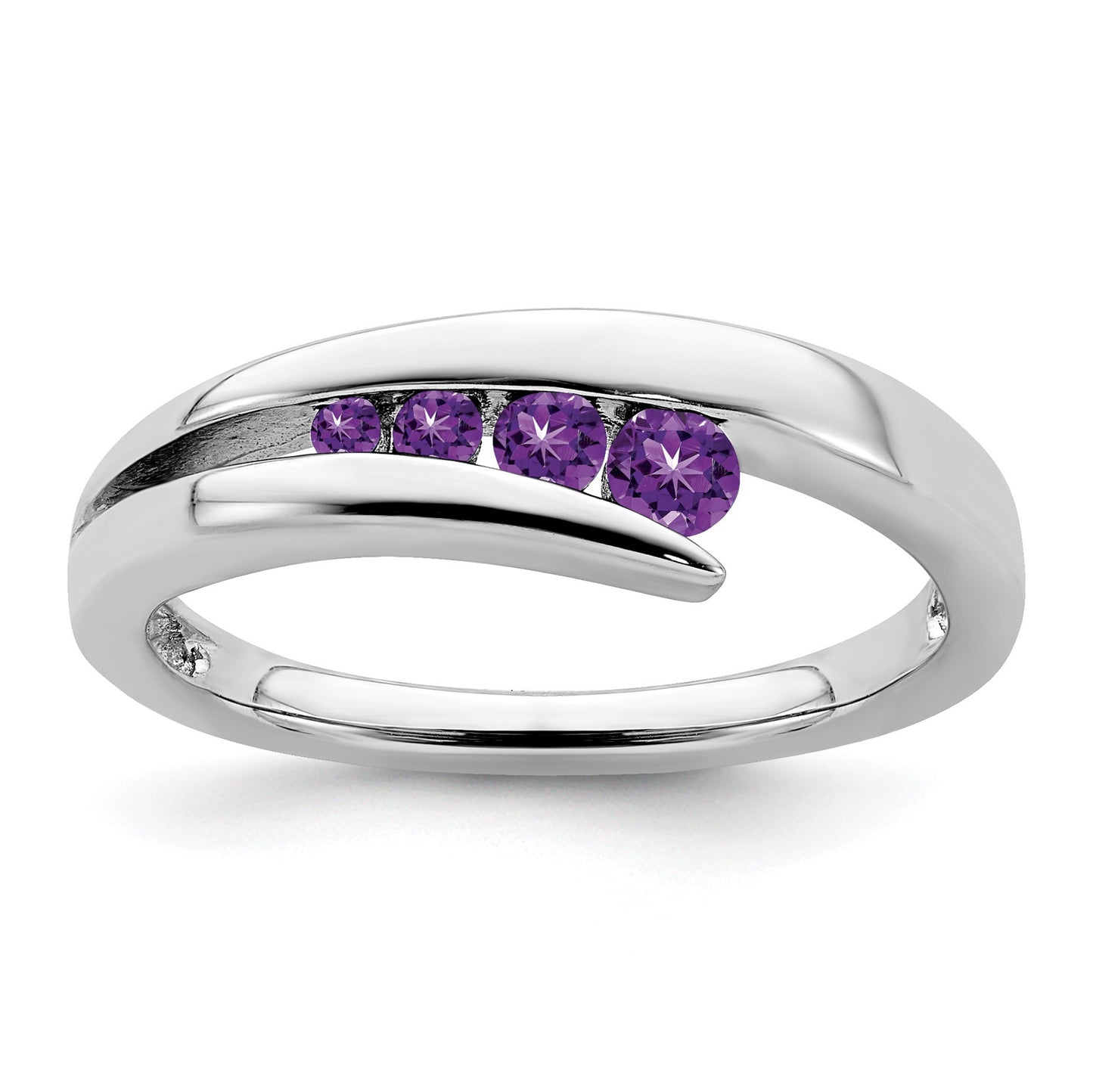 14k White Gold Graduated Round Amethyst 4-stone Ring