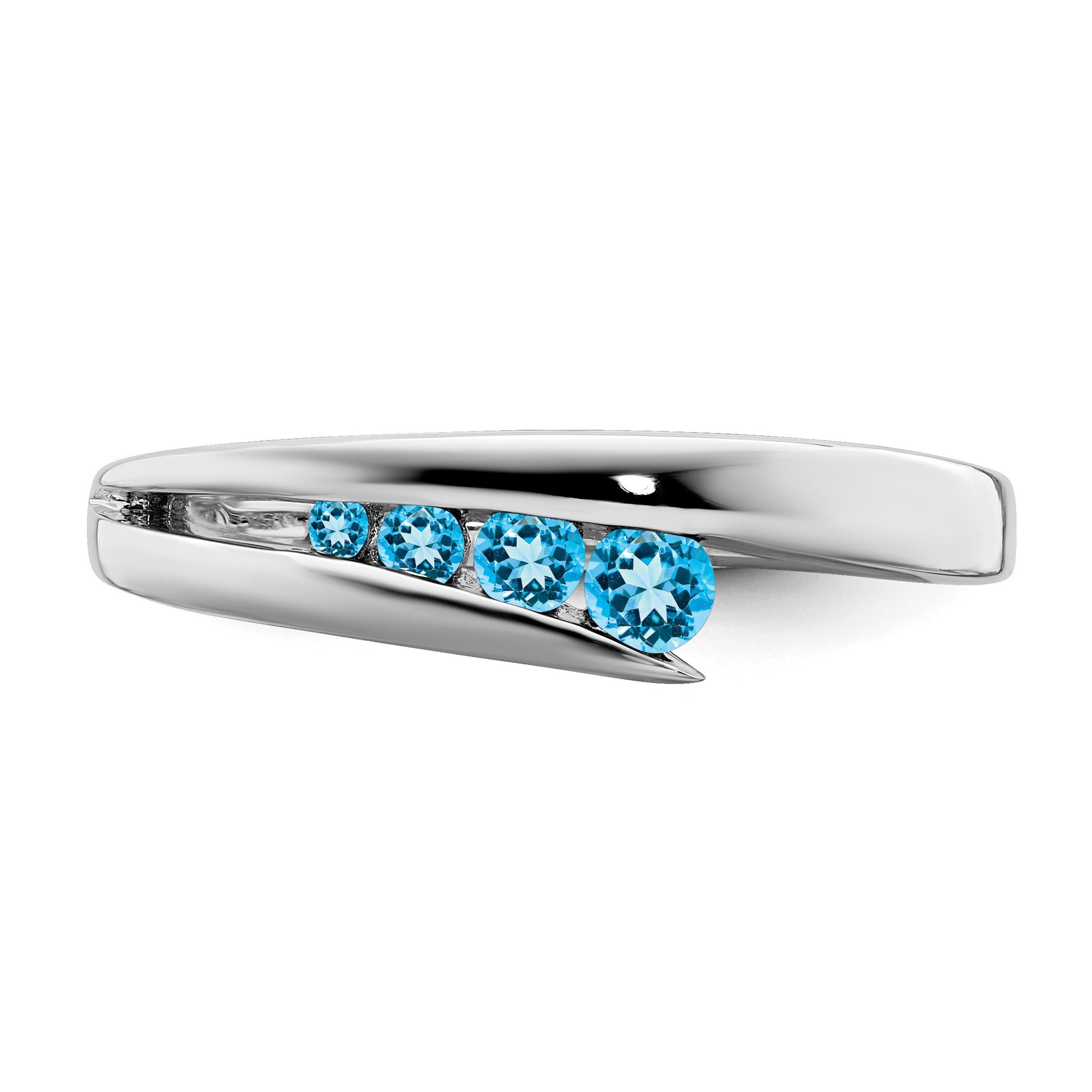 14k White Gold Graduated Round Blue Topaz 4-stone Ring