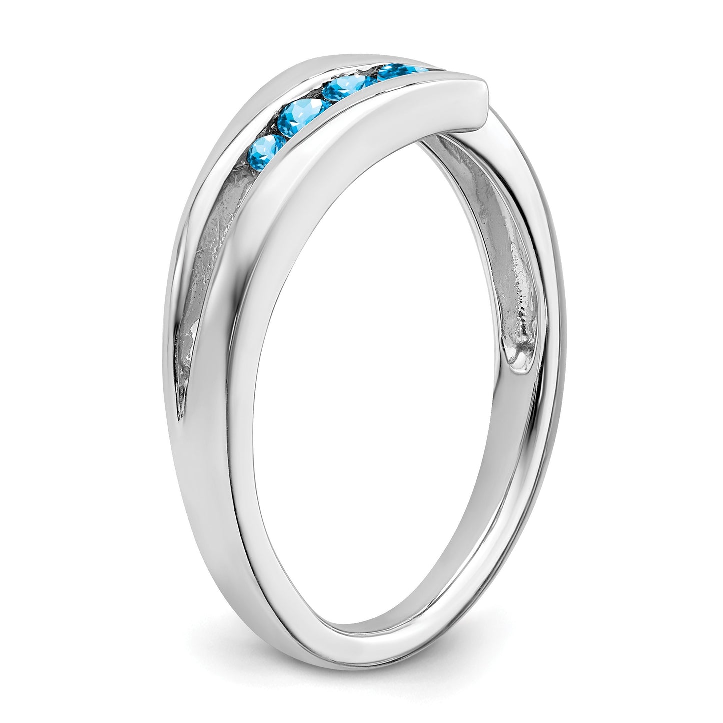 14k White Gold Graduated Round Blue Topaz 4-stone Ring