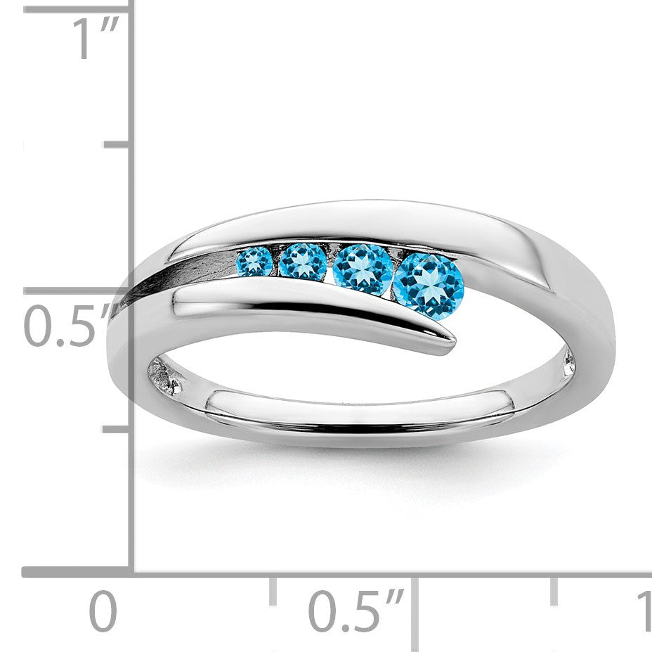 14k White Gold Graduated Round Blue Topaz 4-stone Ring