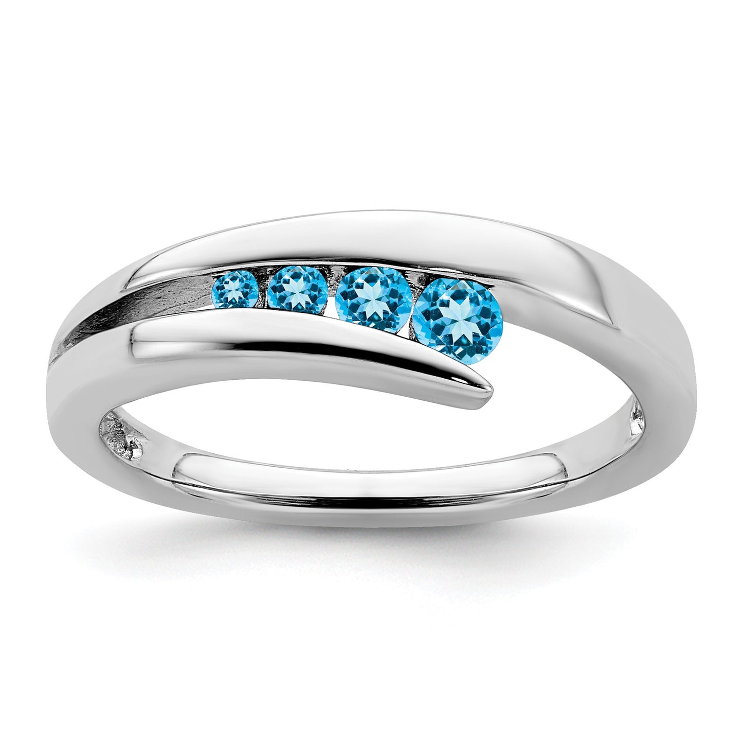 14k White Gold Graduated Round Blue Topaz 4-stone Ring