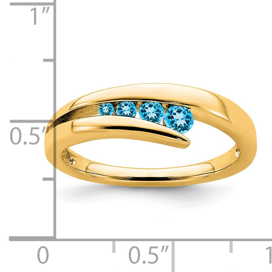 14k Graduated Round Blue Topaz 4-stone Ring