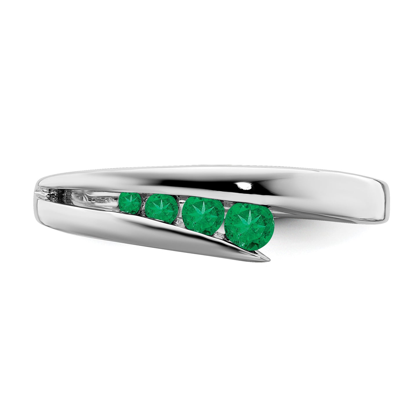 14k White Gold Graduated Round Emerald 4-stone Ring