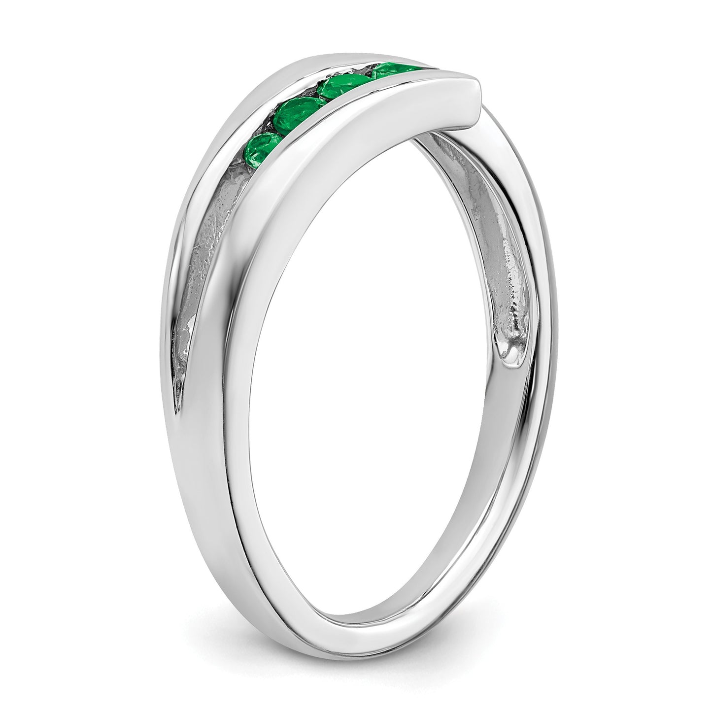14k White Gold Graduated Round Emerald 4-stone Ring