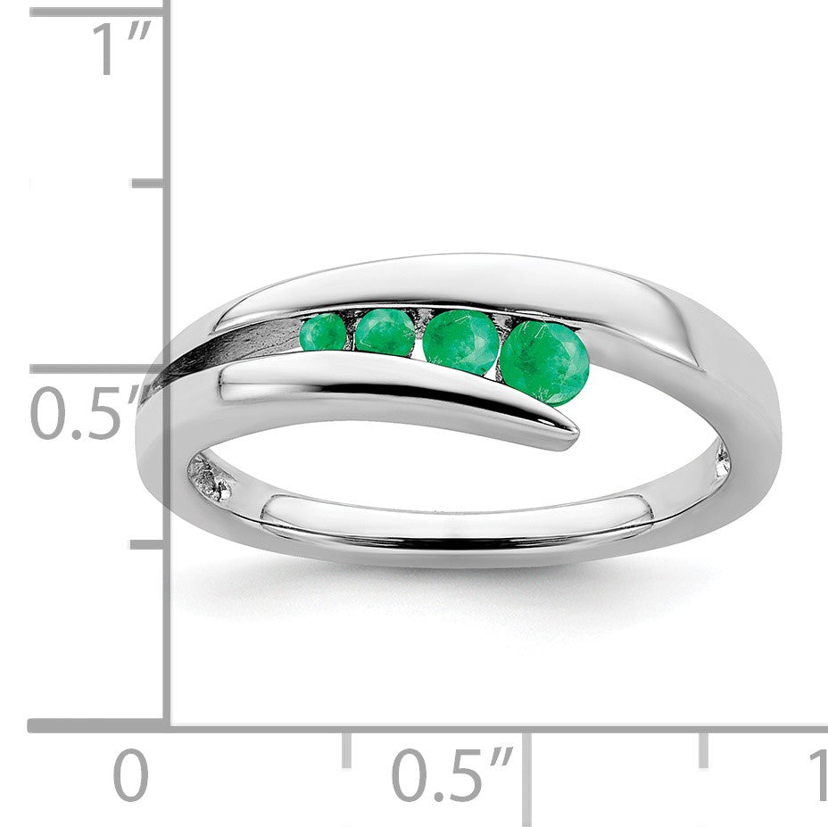 14k White Gold Graduated Round Emerald 4-stone Ring