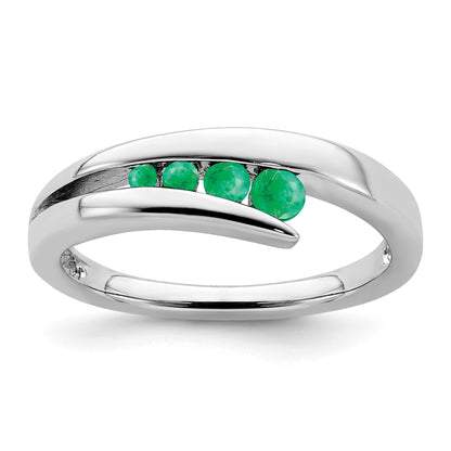 14k White Gold Graduated Round Emerald 4-stone Ring