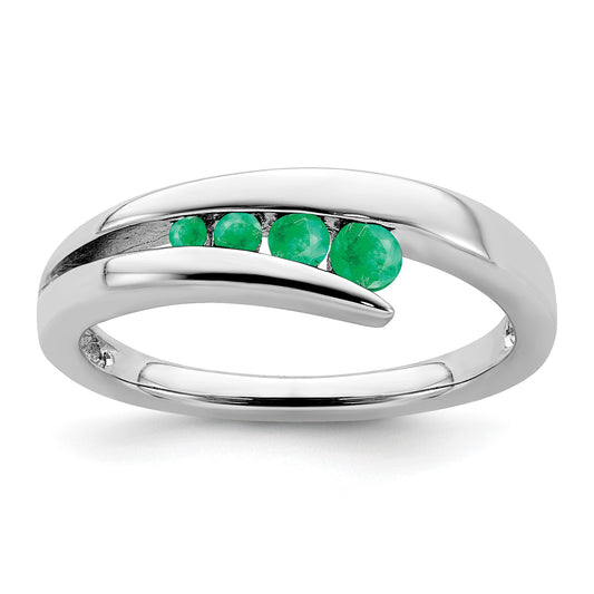 14k White Gold Graduated Round Emerald 4-stone Ring