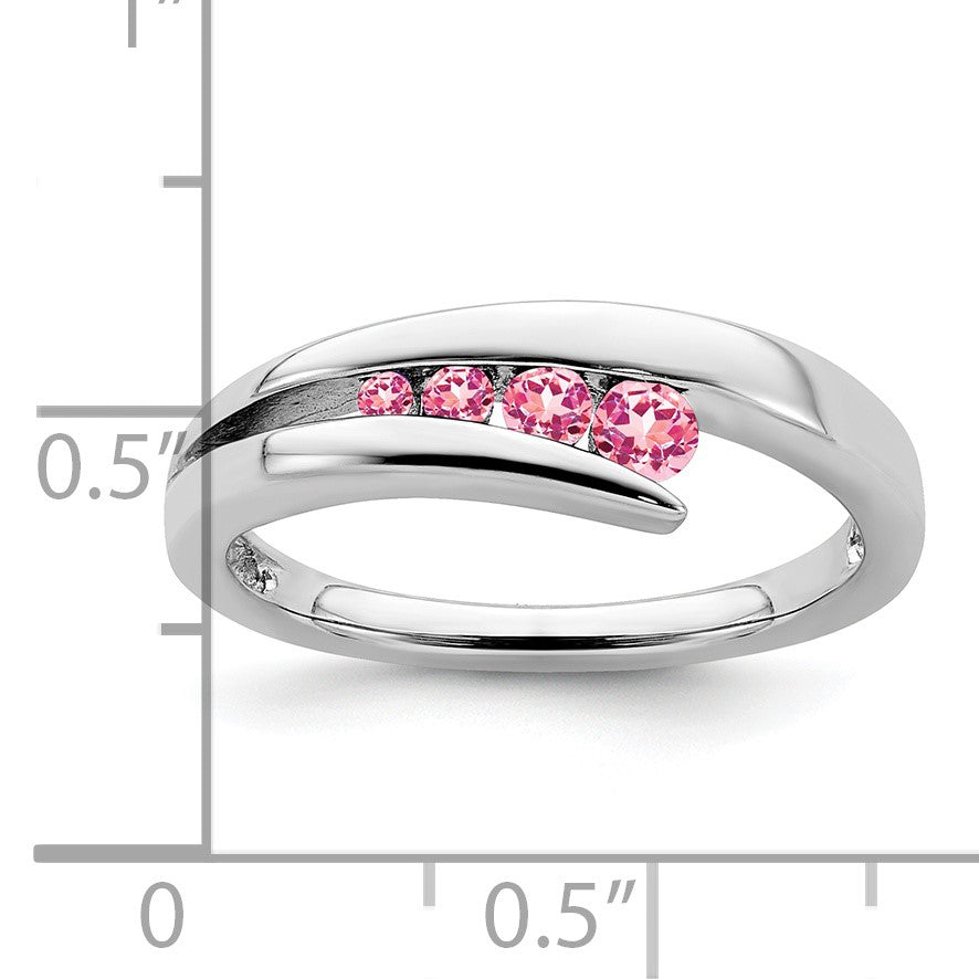 14k White Gold Graduated Round Pink Tourmaline 4-stone Ring