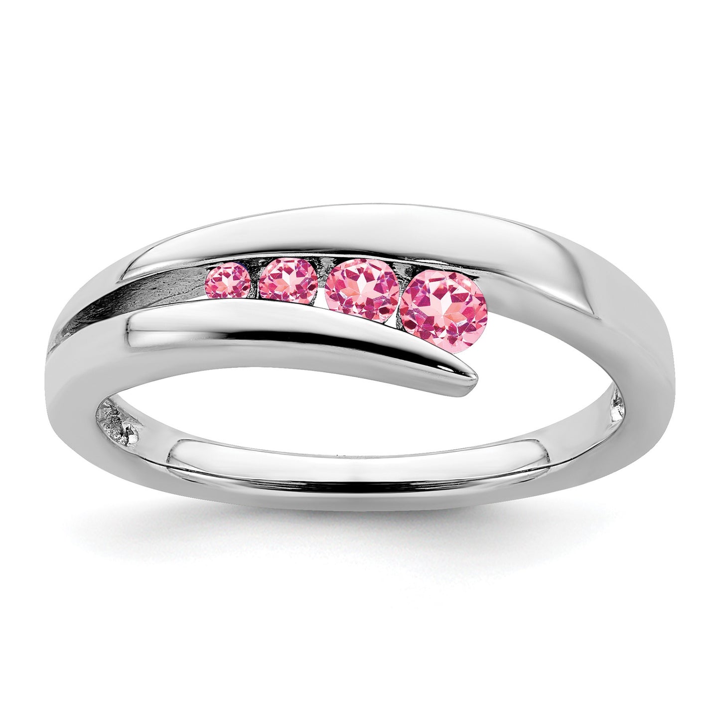 14k White Gold Graduated Round Pink Tourmaline 4-stone Ring