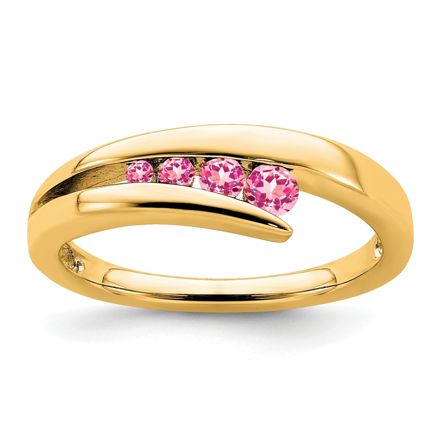 14k Graduated Round Pink Tourmaline 4-stone Ring