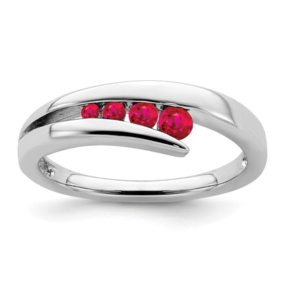 14k White Gold Graduated Round Ruby 4-stone Ring